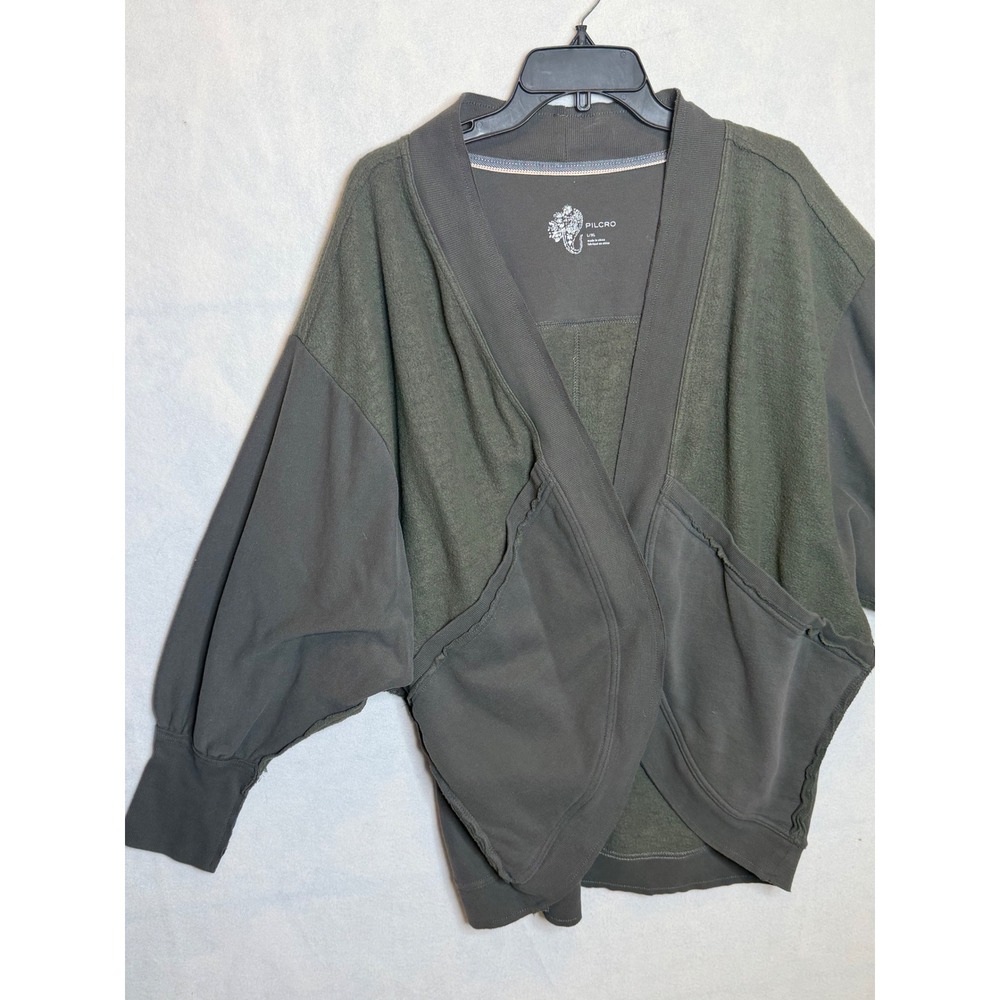 PILCRO Open Front Kimono Style Cardigan Olive Green L XL Balloon Sleeve Pockets - Picture 2 of 5